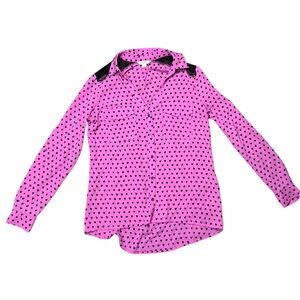 Candie's Purple/Pink Blouse with Black Hearts and Lace Detail
